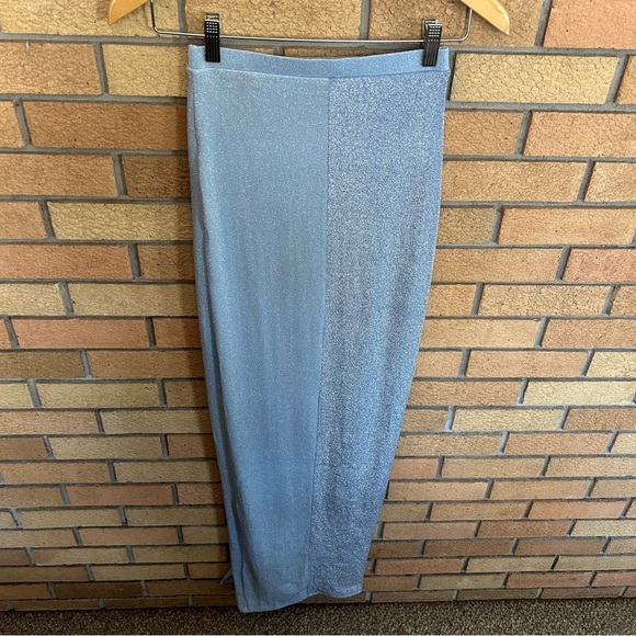 NWT NAKED WARDROBE On The Glow Skirt In Blue Glitter Maxi Slit Size Small - Picture 3 of 6